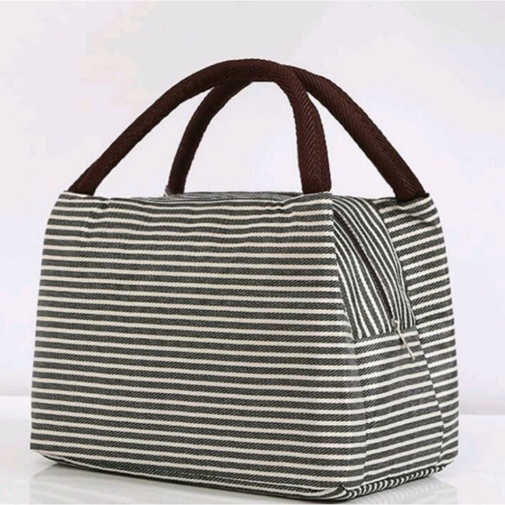 Black and White Stripe Lunch Bag